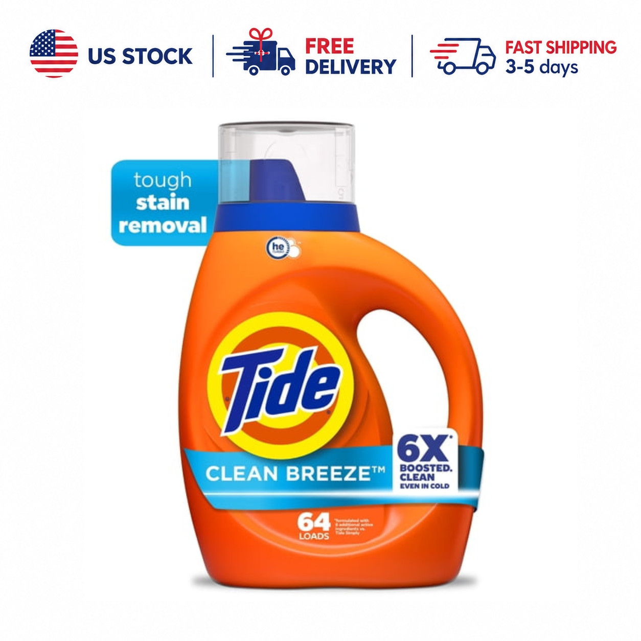 Tide Liquid Laundry Detergent Clean Breeze 80 fl oz 64 Loads Stain Remover