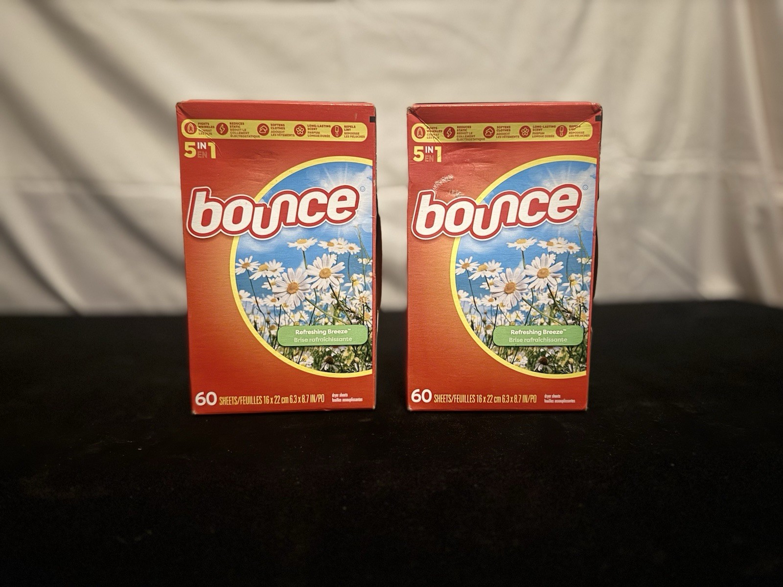 Lot of 2 Bounce Dryer Sheets Refreshing Breeze 120 Total Count Fabric Softener