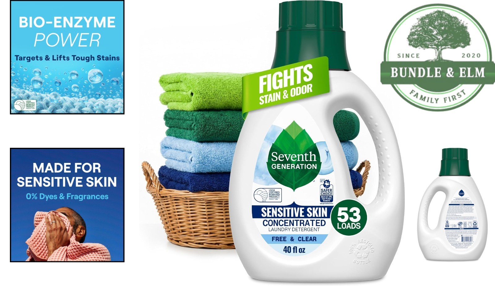 Concentrated Liquid Laundry Detergent, 40 oz for Sensitive Skin & Stain Removal