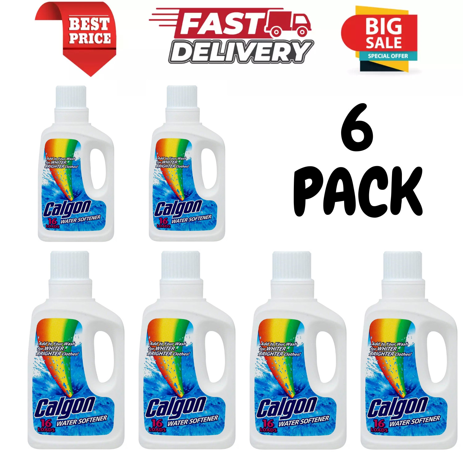 6 PACK Calgon Water Softener, 32oz Bottle, Laundry Detergent Booster Free & Fast