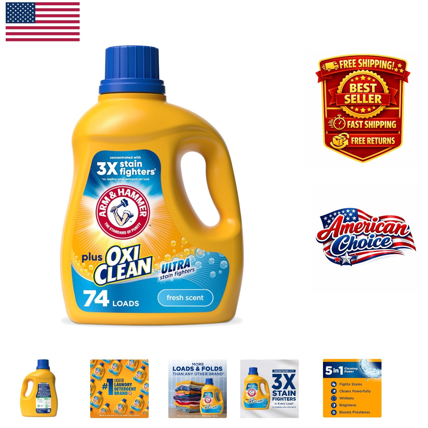 Concentrated Plus OxiClean Liquid Detergent – 74 Loads, 96.2 Fl Oz, Fresh Scent