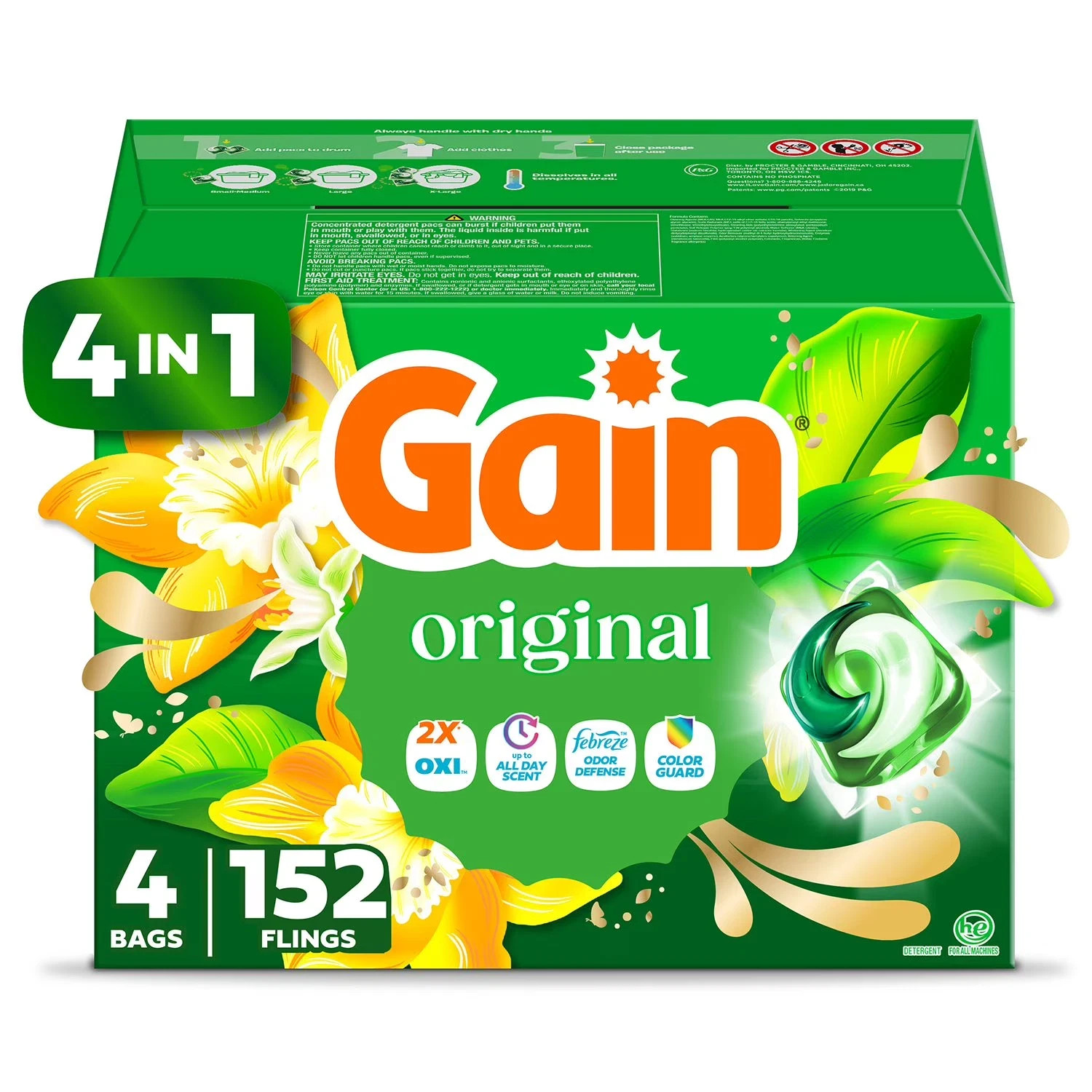 Gain Flings 4-in-1 Laundry Detergent Pacs Original Scent 152 Count