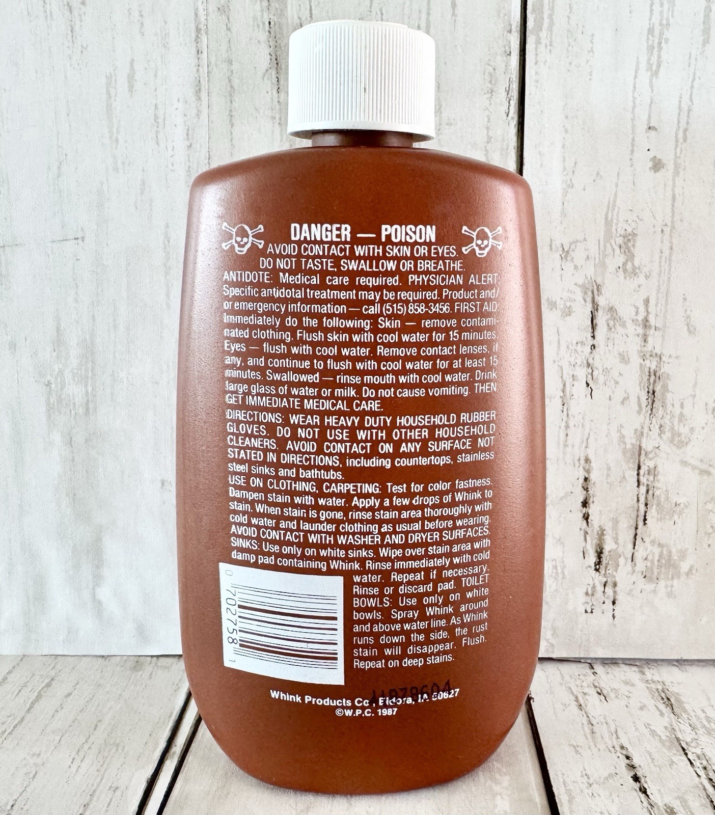 Vintage Whink Rust Stain Remover 1987 Bottle 10 fl oz ~ 65% Full