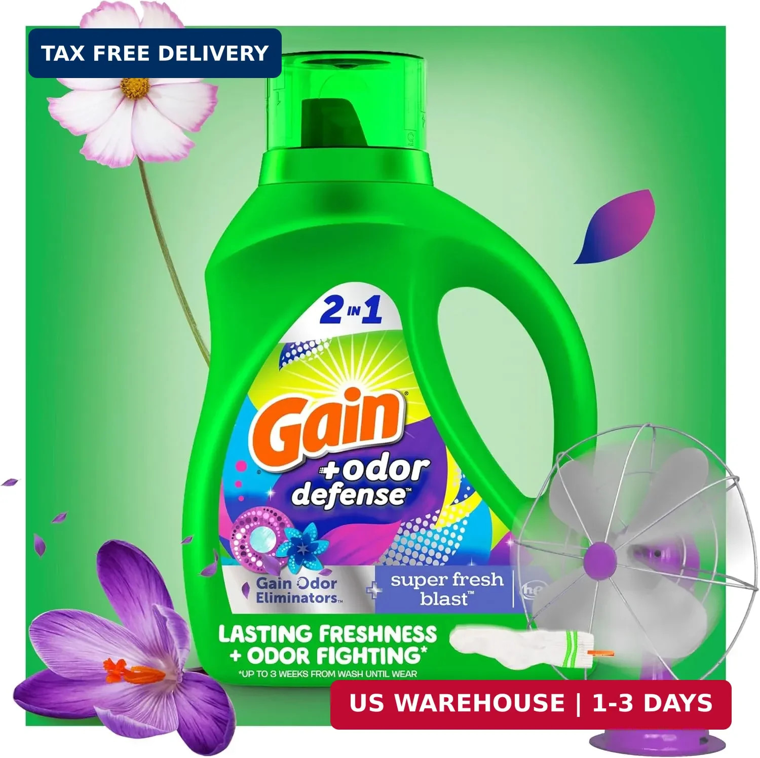 Gain Odor Defense Liquid Laundry Detergent, Super Fresh Blast Scent, 194 fl oz,