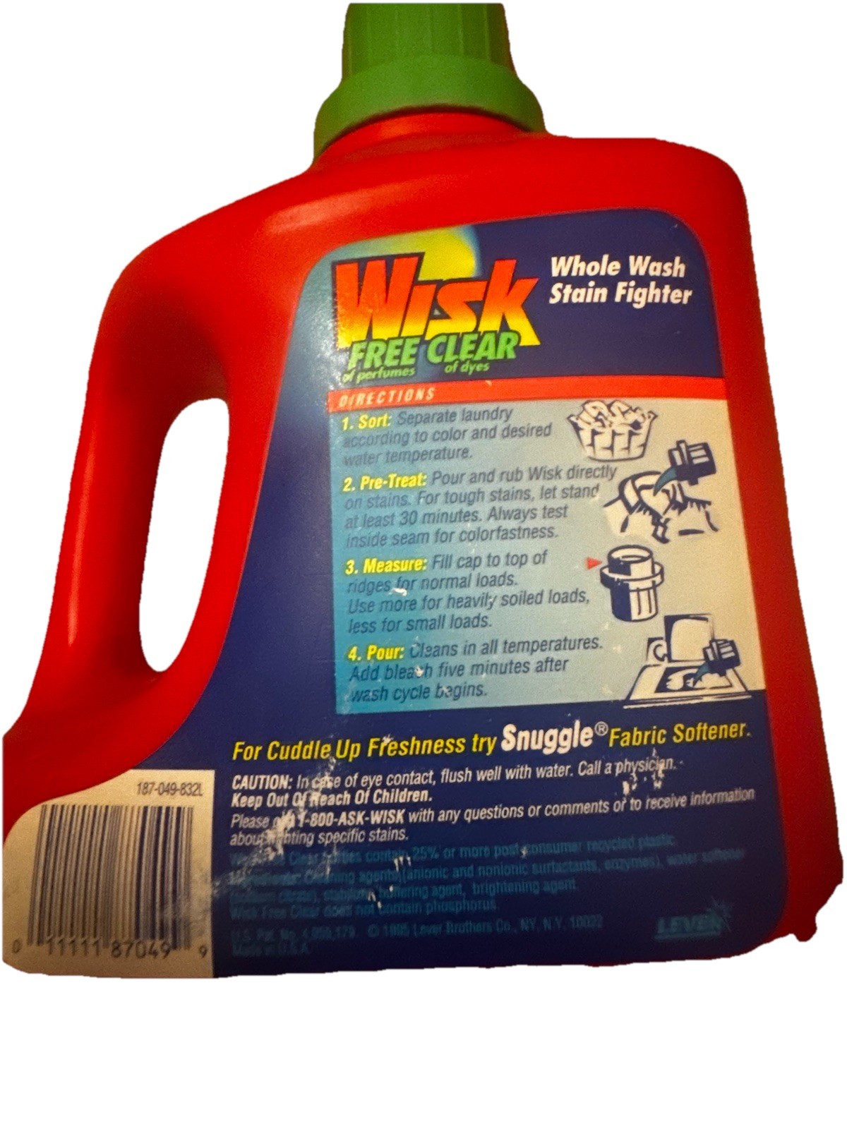Vintage 1995 Wisk Free Clear 100 oz Bottle Concentrated Detergent