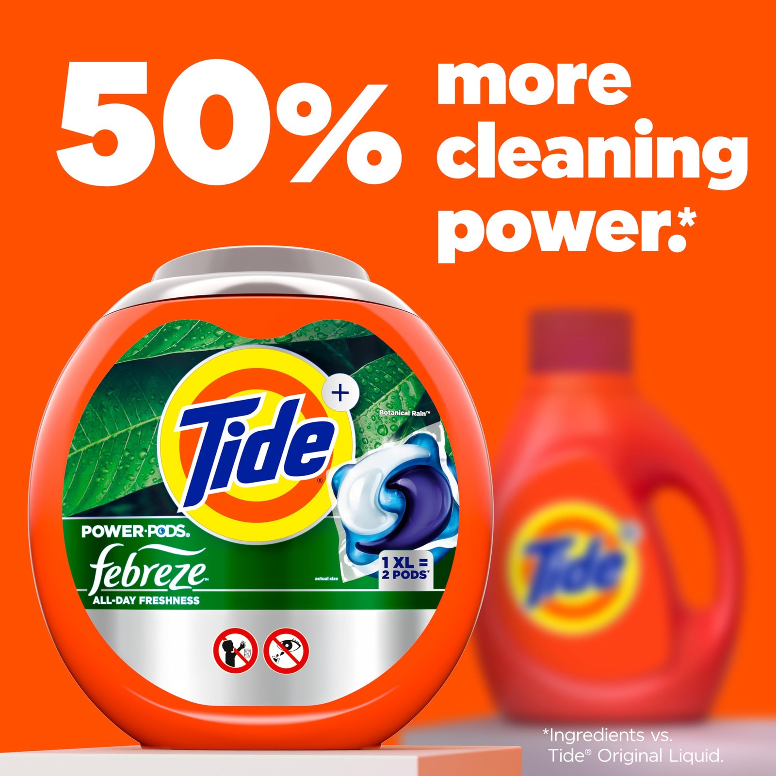 Tide Power Pods w/ Febreze Botanical Rain Laundry Detergent Pacs 45 Count
