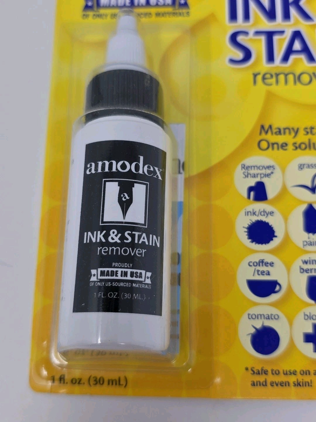 Amodex Non-Toxic Ink and Stain Remover Made In USA – 1 Oz. (30 mL) NEW