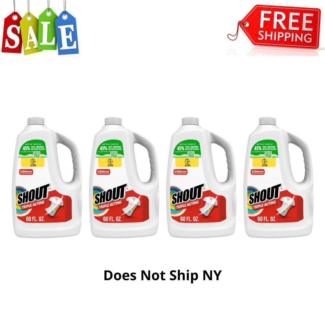 4 Pack Shout Triple-Acting Enzyme Laundry Stain Remover Liquid Refill, 60 fl oz