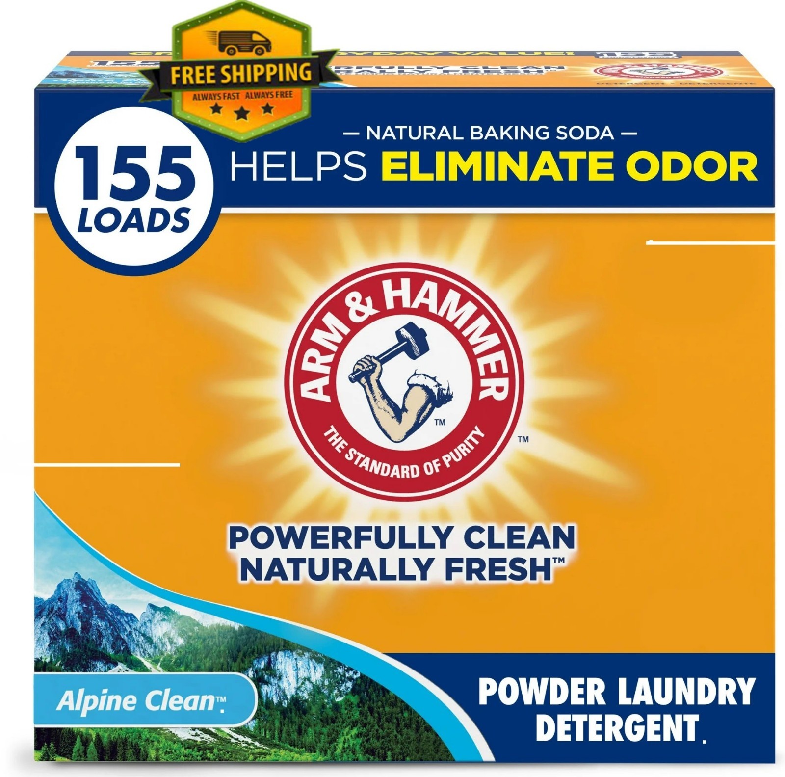 ARM & HAMMER Powder Laundry Detergent, Alpine Clean, 9.56 lbs, 155 Loads