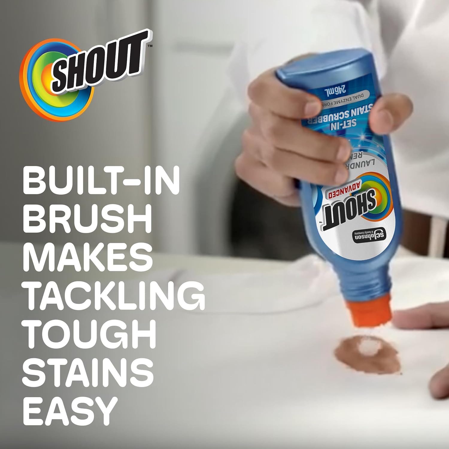 Shout Advanced Ultra Concentrated Laundry Stain Remover Gel Scrubber Brush 8.7oz
