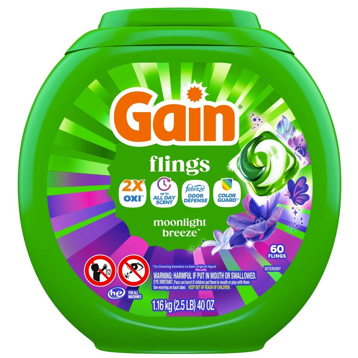 [HOT SALE] Gain Flings Laundry Detergent Pacs Moonlight Breeze 60 Ct 2 Pack NEW