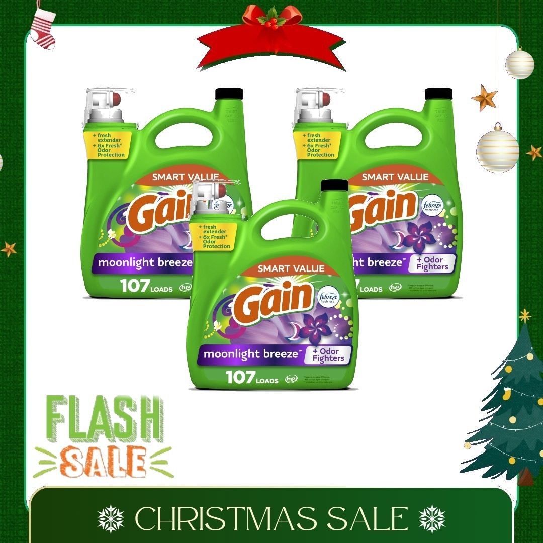3P Gain Laundry Detergent Liquid, Moonlight Breeze Scent, 154 fl oz, 107 Loads