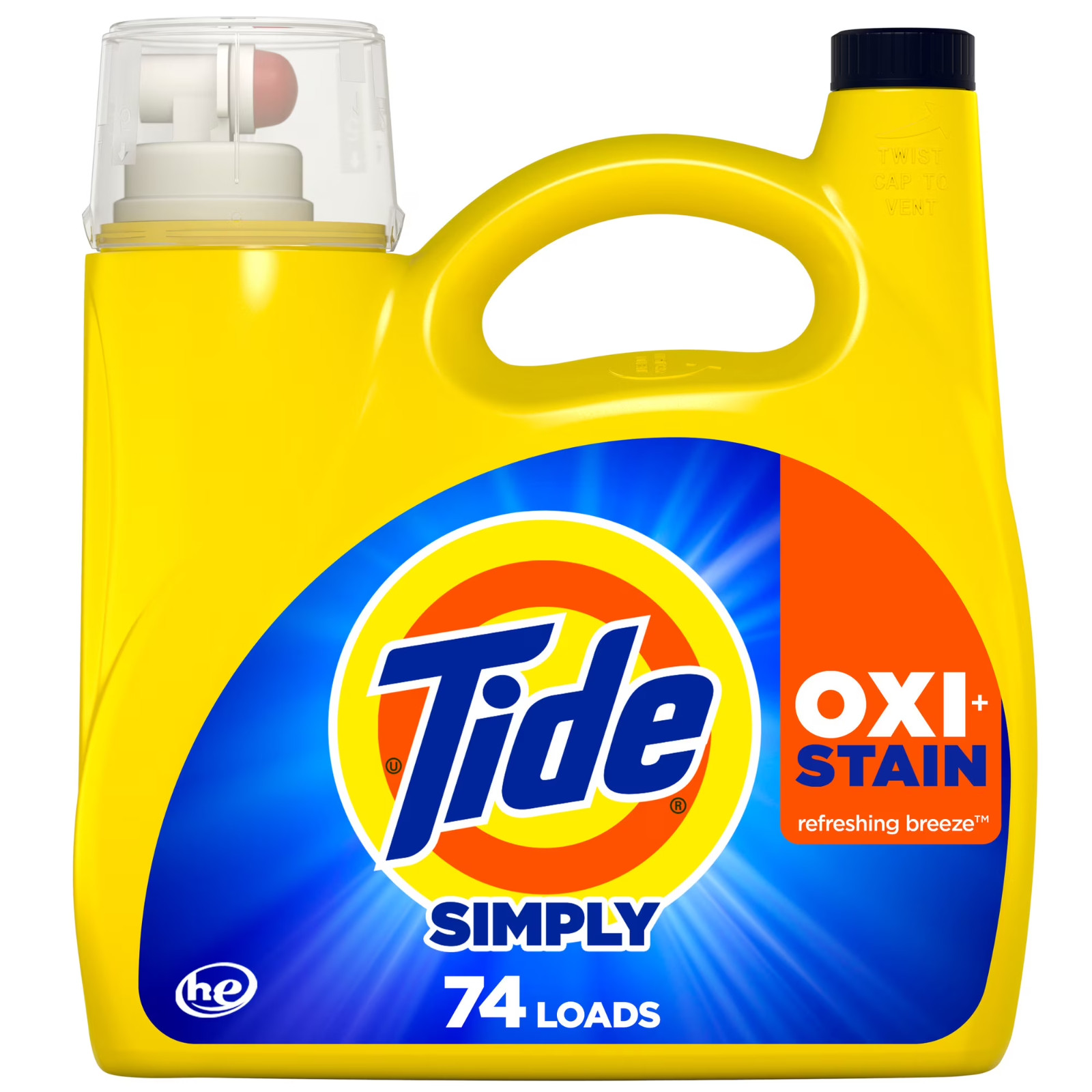 Tide Simply OXI + Stain Refreshing Breeze HE Laundry Detergent 74 Loads 105 -fl