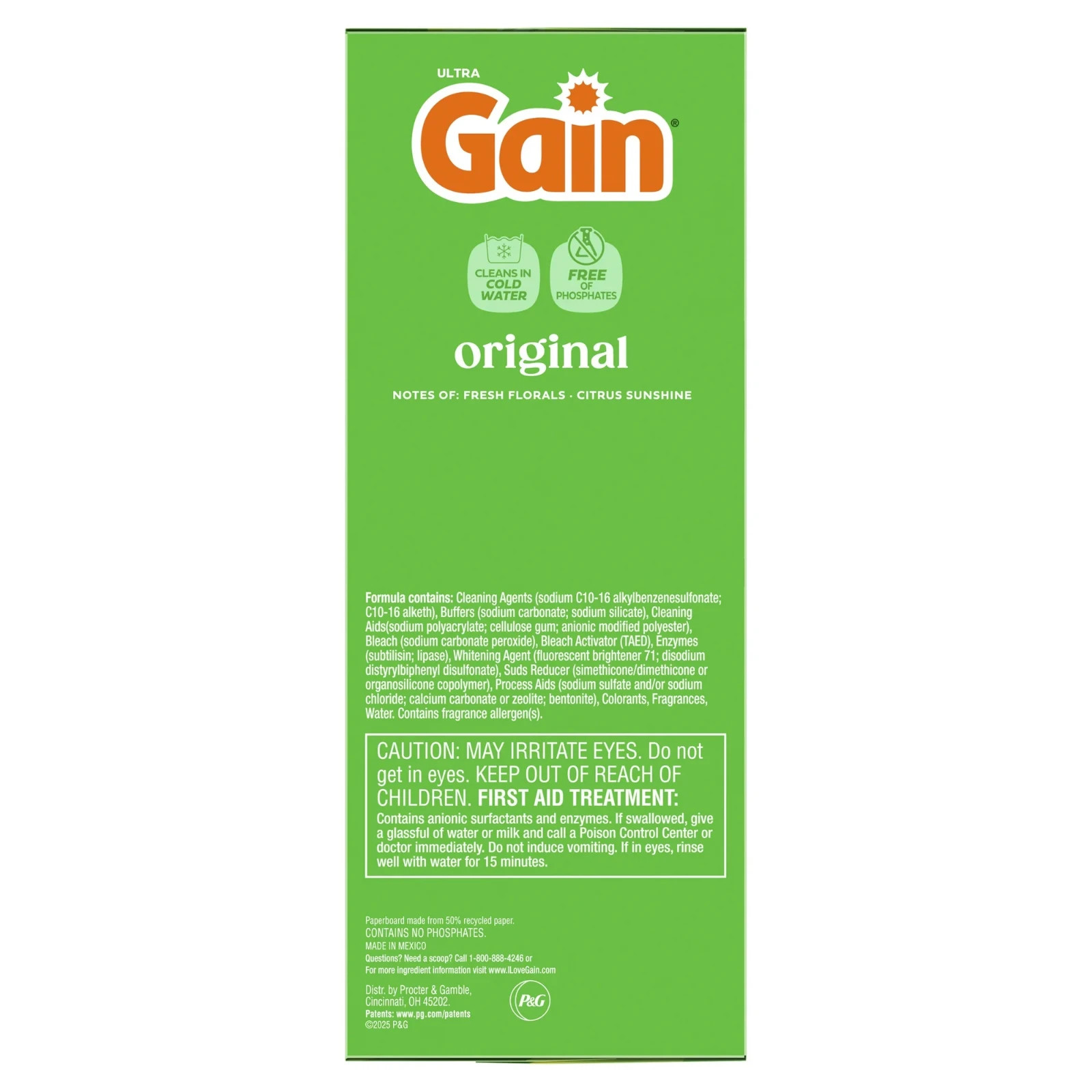 2P Gain Powder Laundry Detergent, Original Scent, 123 oz, 133 Loads