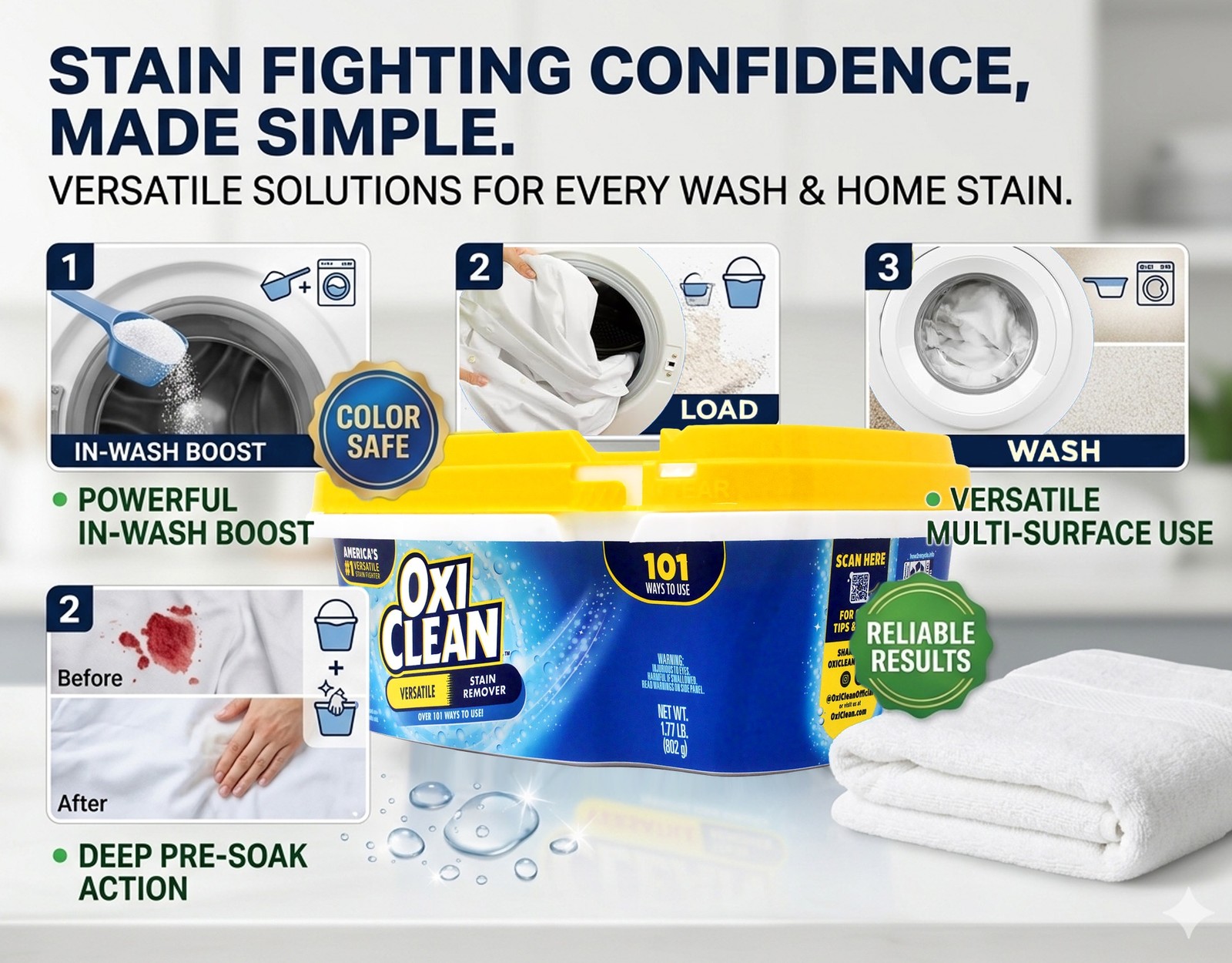 OxiClean Versatile Home and Laundry Stain Remover Powder, 1.77 lb