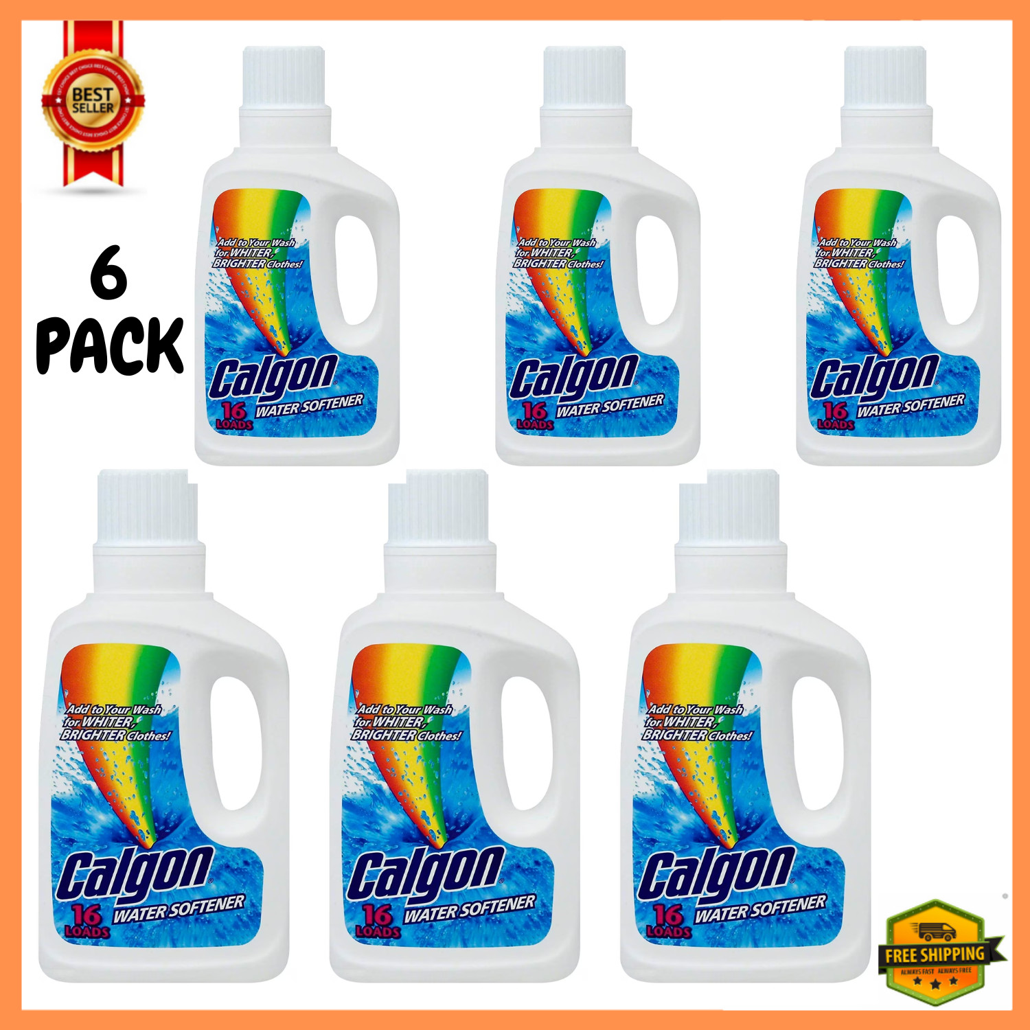 6 PACK Calgon Water Softener, 32oz Bottle, Laundry Detergent Booster Free & Fast