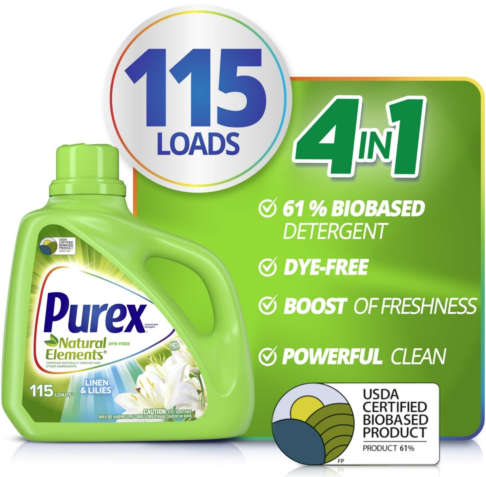 Purex Natural Elements Detergent, Linen & Lilies, 150 oz, 115 Loads