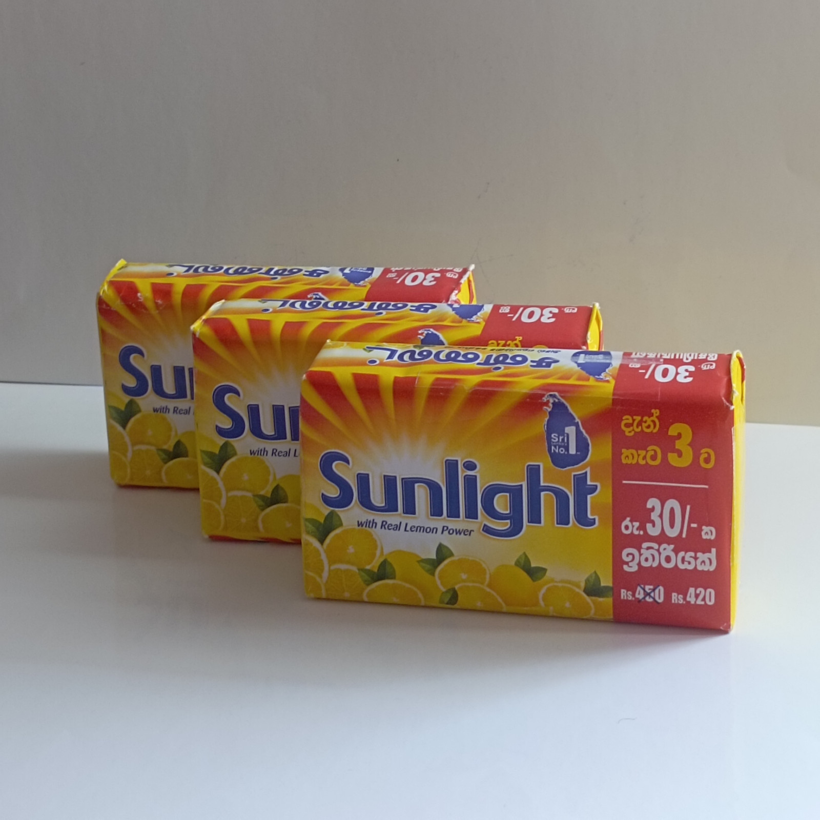 Sunlight Laundry Bar Soap 3 Pack 110g Fresh Lemon Scent Stain Remover Sri Lanka