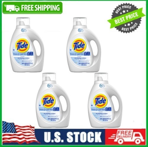 4 Pack Tide Free & Gentle Laundry Detergent Liquid, 84 fl oz, 64 loads Pk