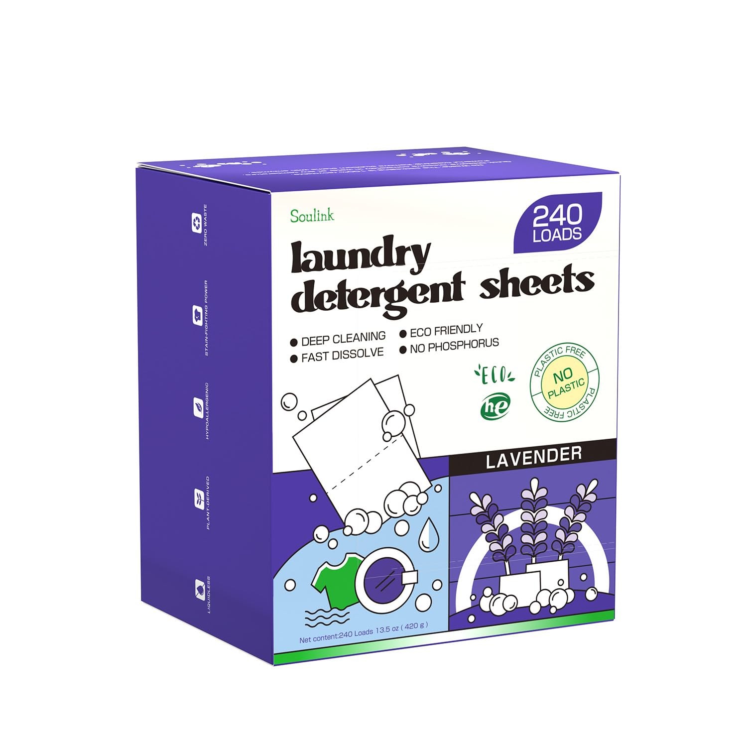 Soulink Lavender Laundry Detergent Sheets, 240 Loads – 240 Count (Pack of 1)