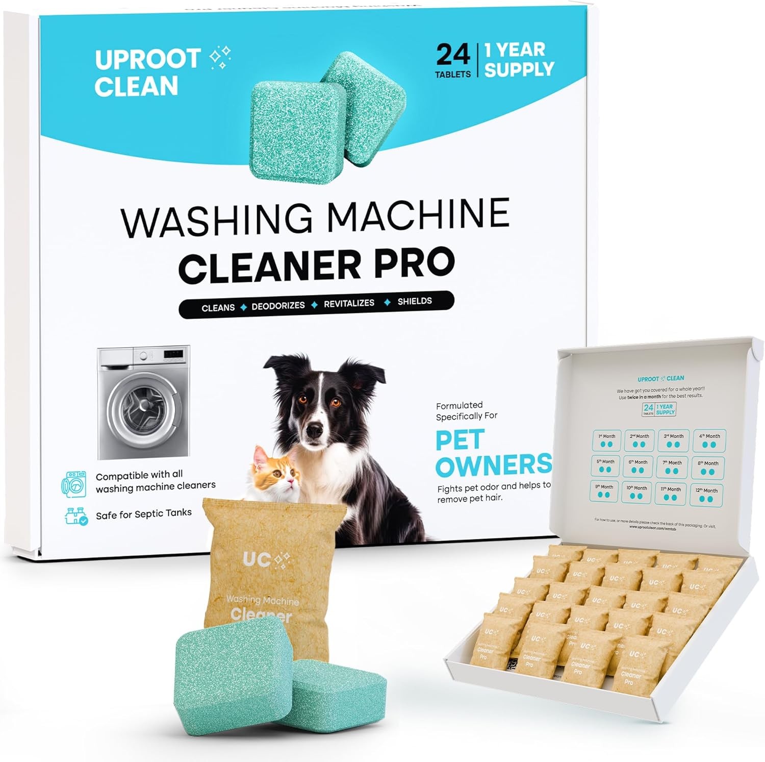 Uproot Clean Washing Machine Cleaner Tablets – 24 Pack for a 12 Month Supply. Fo