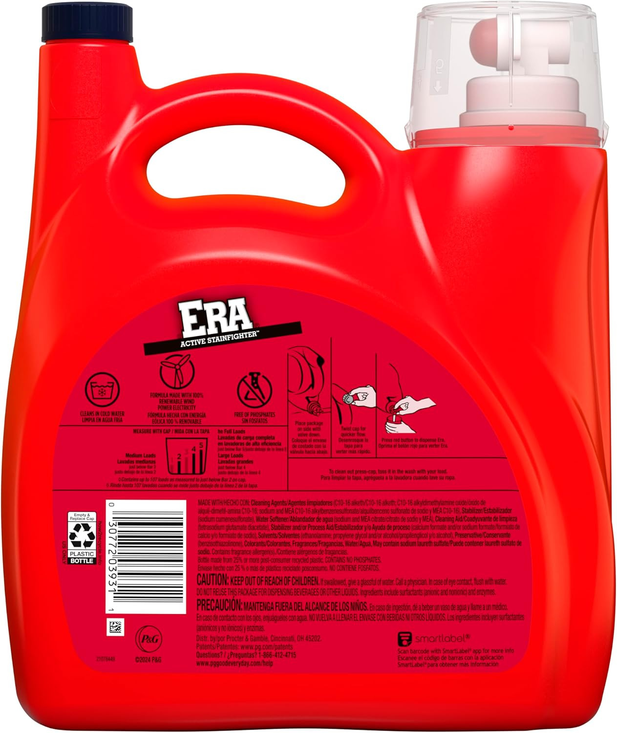 Era 2X Ultra Active Stainfighter Formula Liquid Laundry Detergent 154 Fl Oz, 107