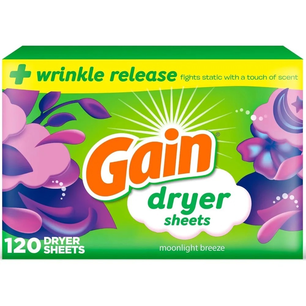 Gain Dryer Laundry Sheets Plus Wrinkle Release Moonlight Breeze Scent 120 Count