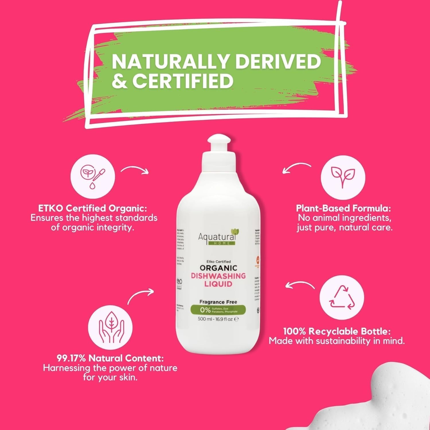 Organic Dishwashing Liquid 16.9 Fl Oz, Plant Based, Unscented, Sensitive Skin