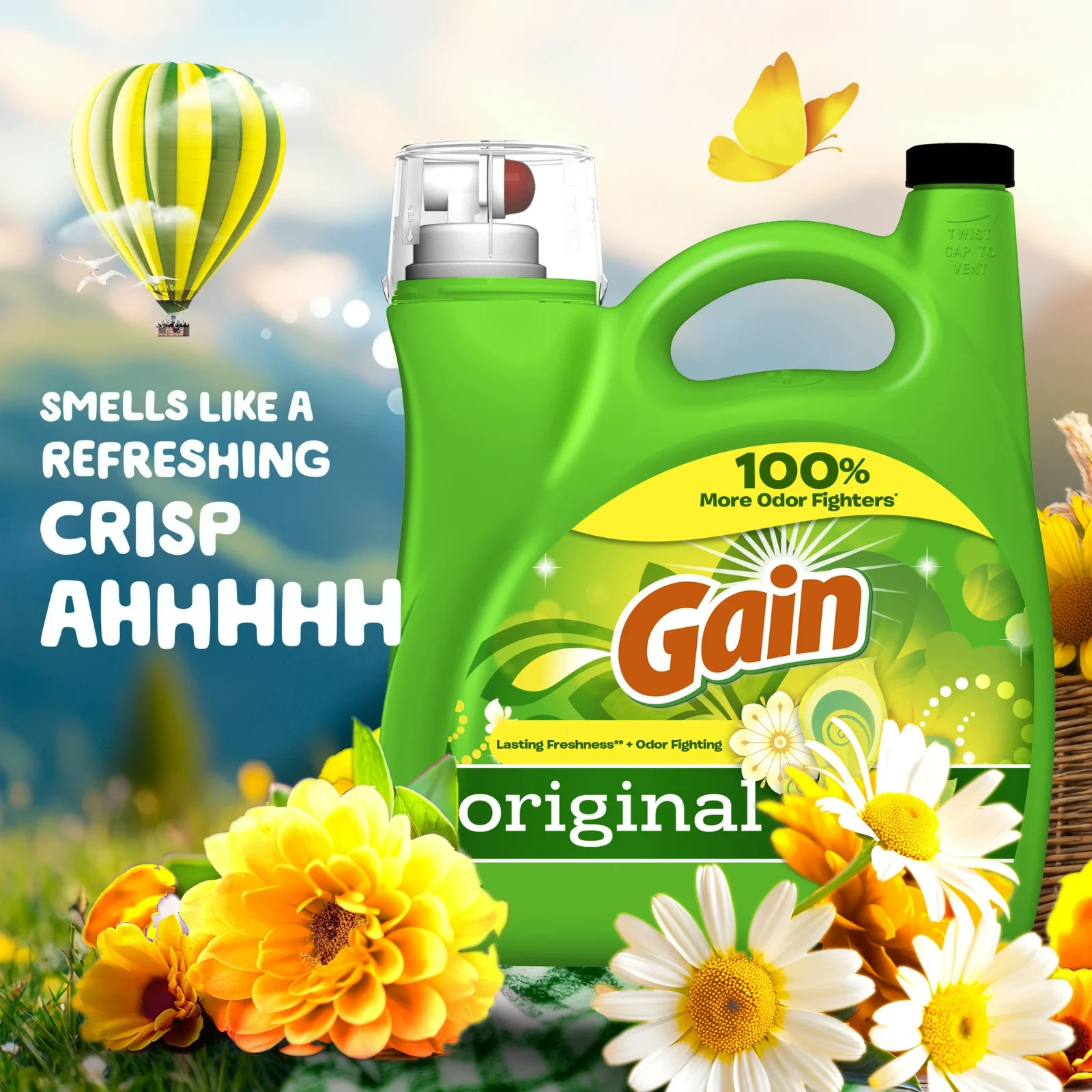 Gain Laundry Detergent Liquid with Odor Fighters, Original Scent, 154 fl oz, 107