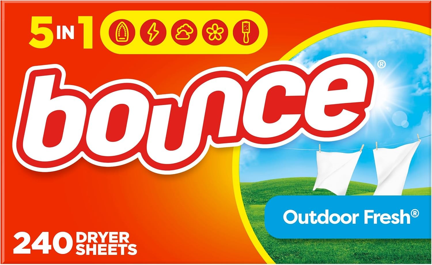 Bounce Dryer Sheets Laundry Fabric Softener, Outdoor 240 Count (Pack of 1)