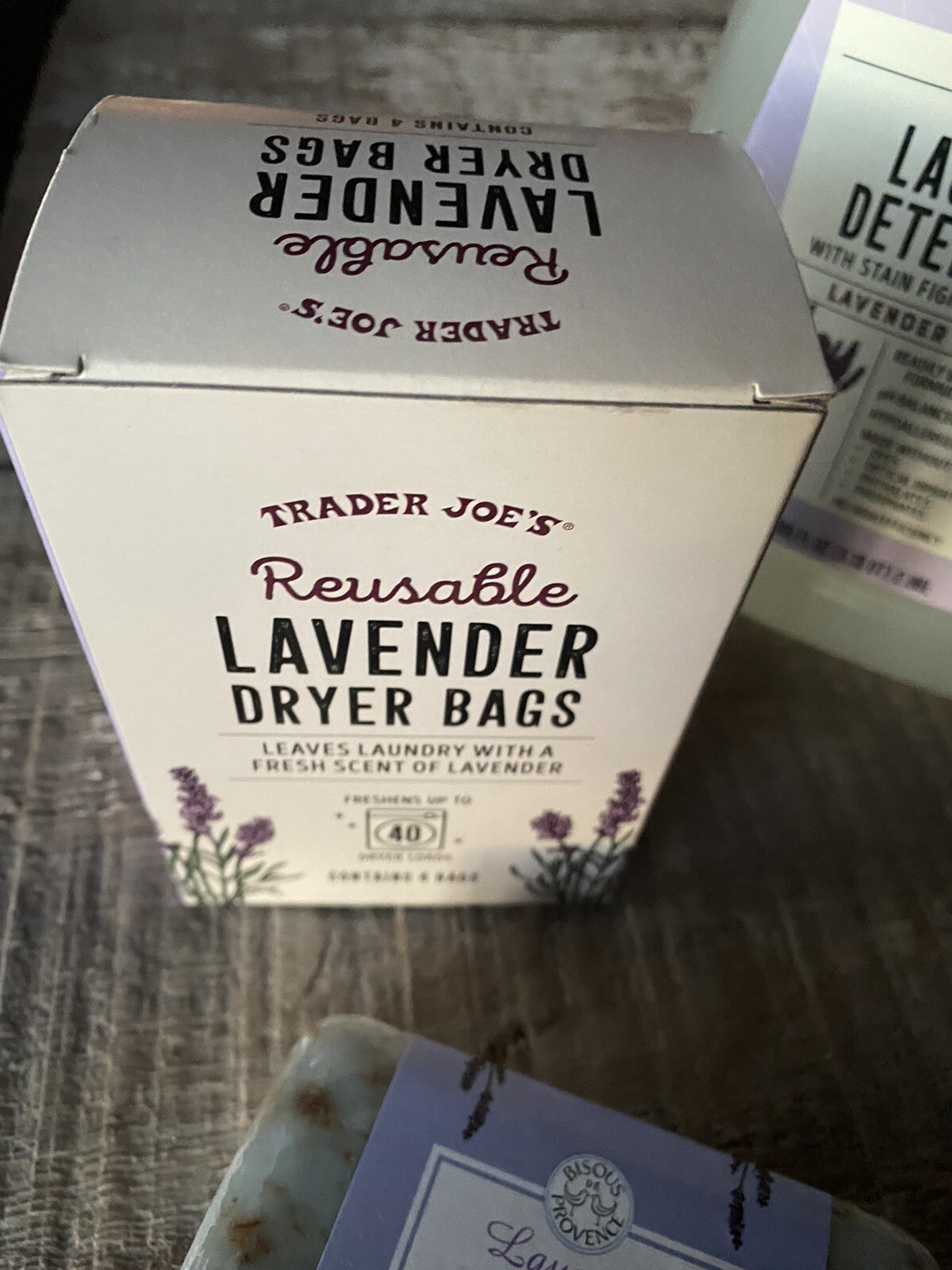 TRADER JOES LAVENDER DISH SOAP DETERGENT LAUNDRY DRYER BAGS SALT SCRUB natural