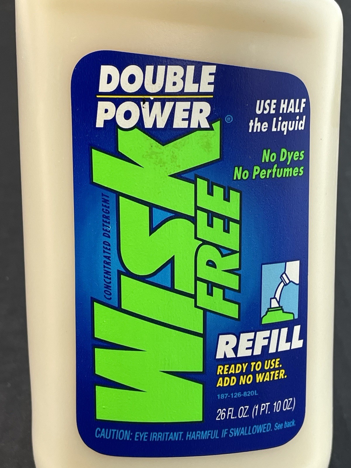 Vintage 1992 Wisk Free Double Power 26 Oz Refill Bottle Concentrated Detergent
