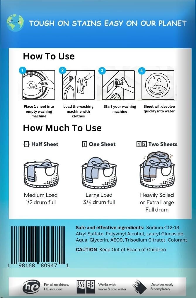Earth Breeze Laundry Detergent Eco-Sheets 60-Loads Each, Fresh Scent