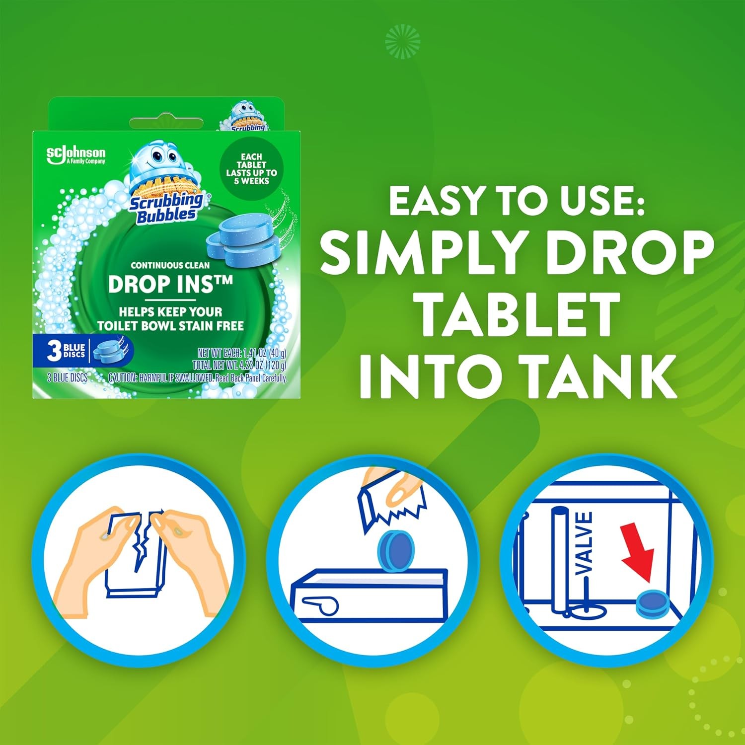 Scrubbing Bubbles Continuous Clean Toilet Drop-Ins, Septic-Safe, 3ct