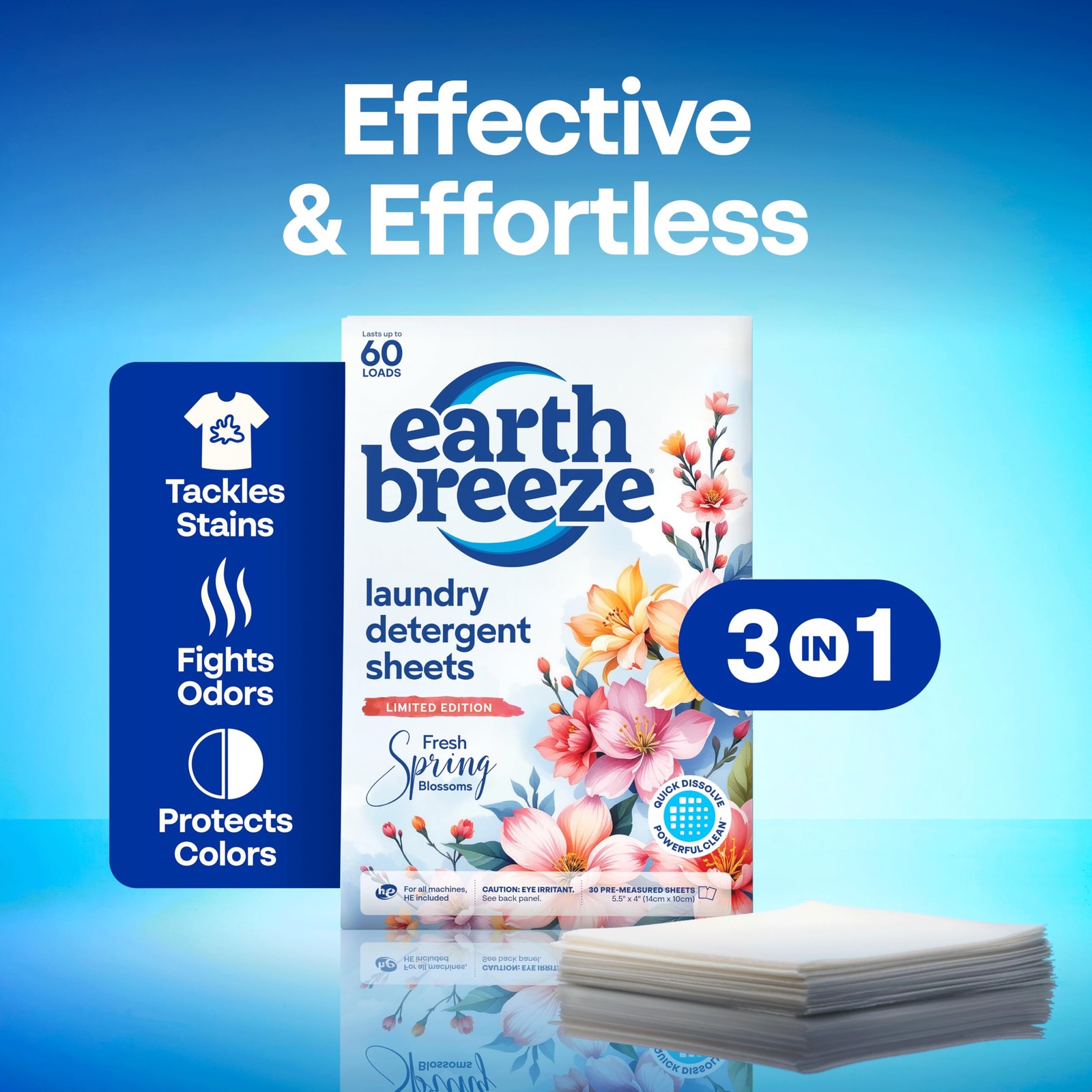 Earth Breeze Laundry Detergent Sheets Fresh Spring Blossoms 60 Loads