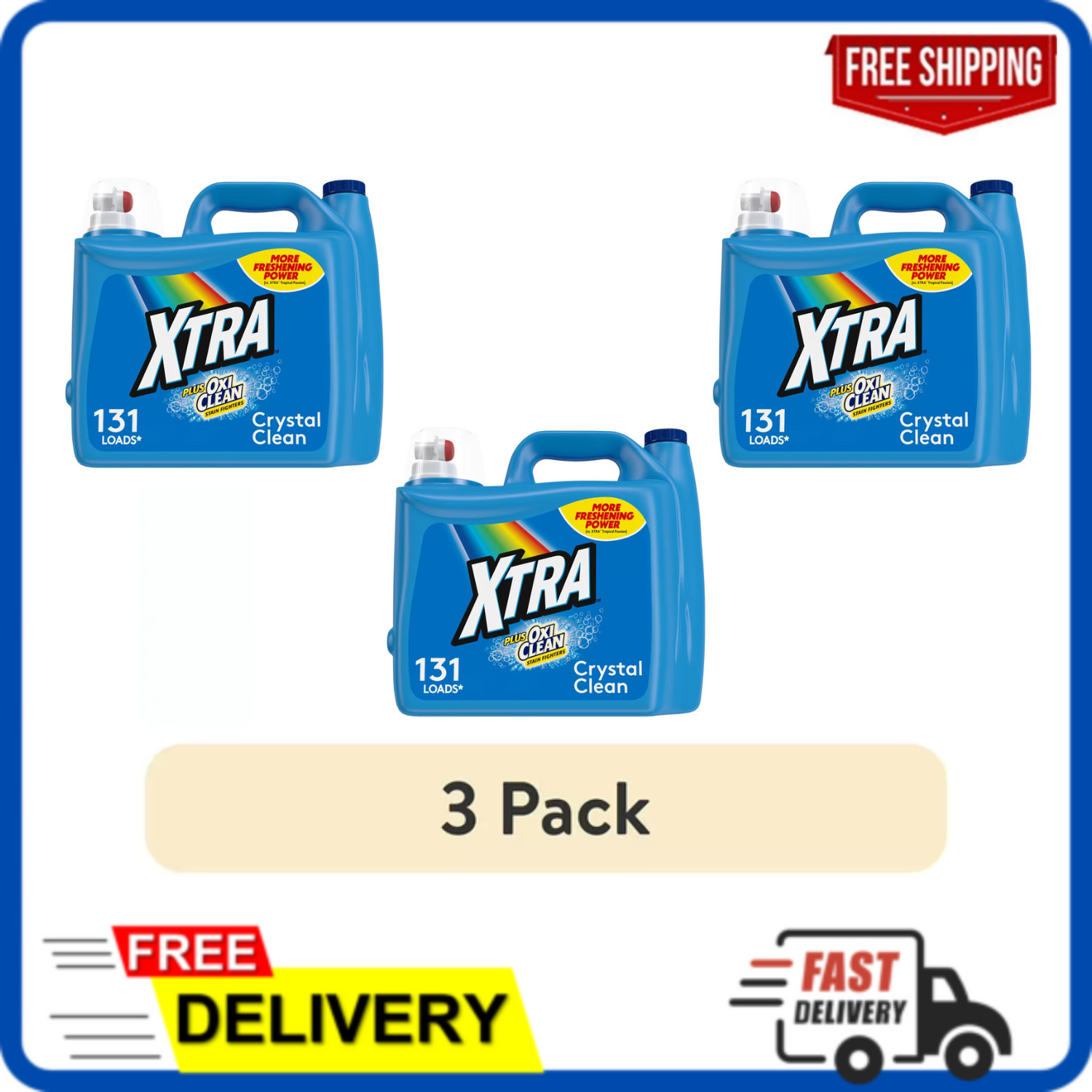 (3 Pack) Xtra Plus OxiClean, 131 Loads Liquid Laundry Detergent, 203.1 fl oz
