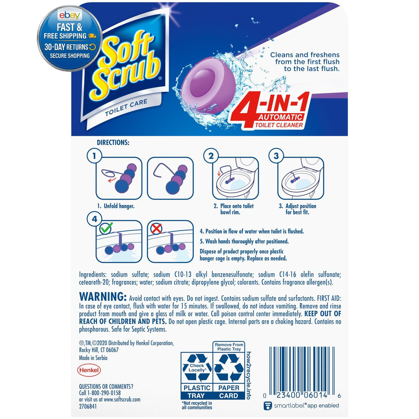 4-in-1 Rim Hanger Toilet Bowl 2 Count (Pack of 1), Lavender