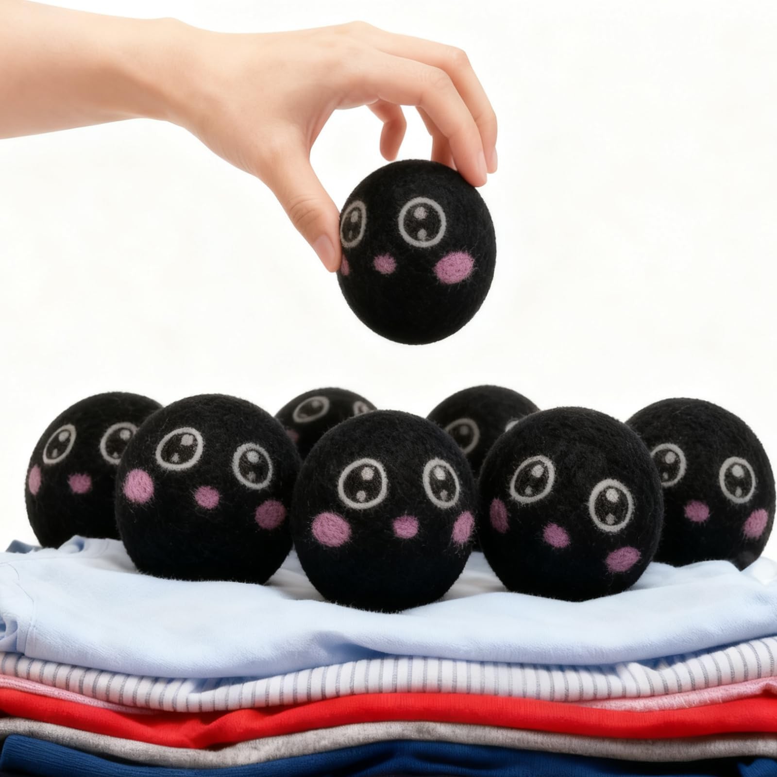 Dry Balls, Black Wool Dryer Balls Laundryer Balls for Dryer Premium 6-Pack Ne…