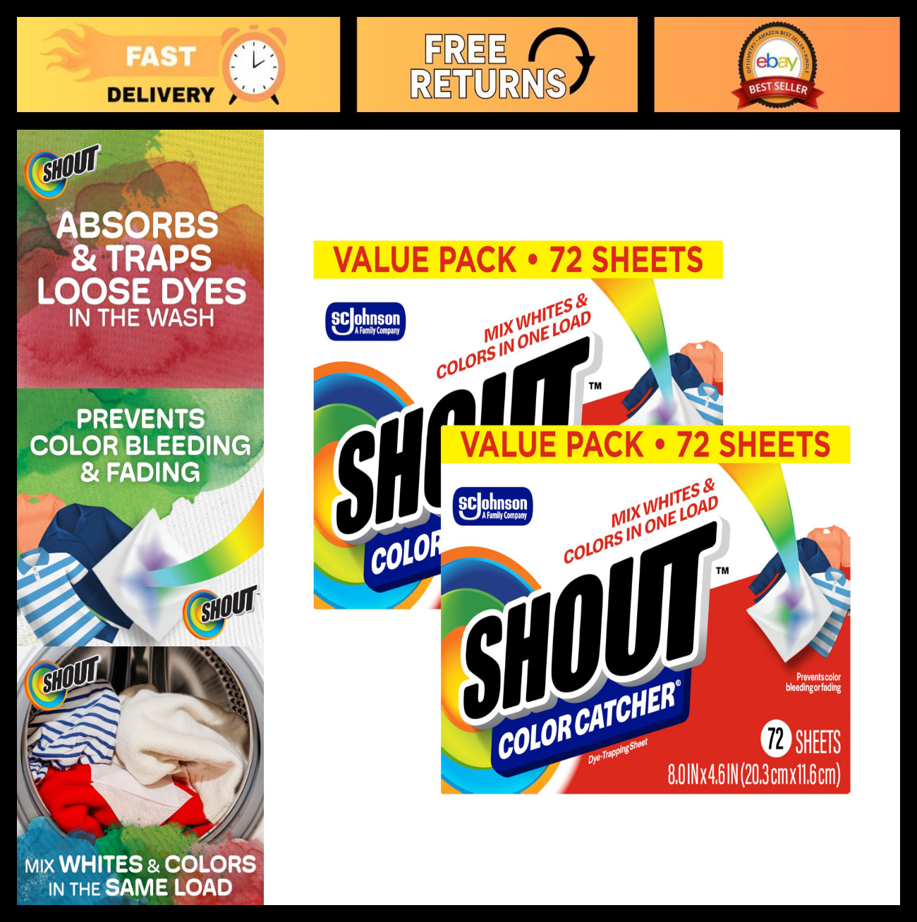 Color Catchers Laundry Sheets – Prevent Color Runs, Mixed Washes, 144 Total Shee