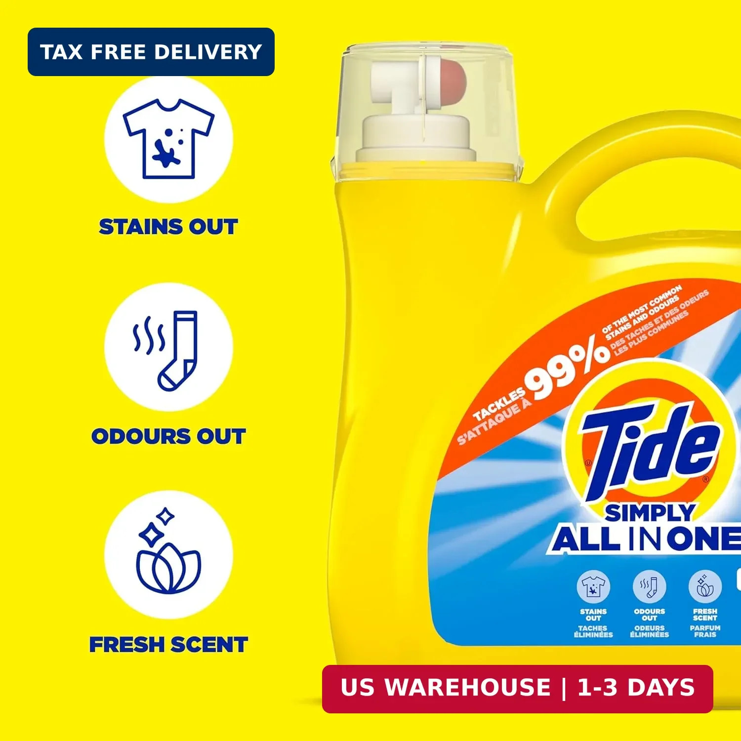 Tide Simply All-In-One Liquid Laundry Detergent, Refreshing Breeze Scent, 128 Lo