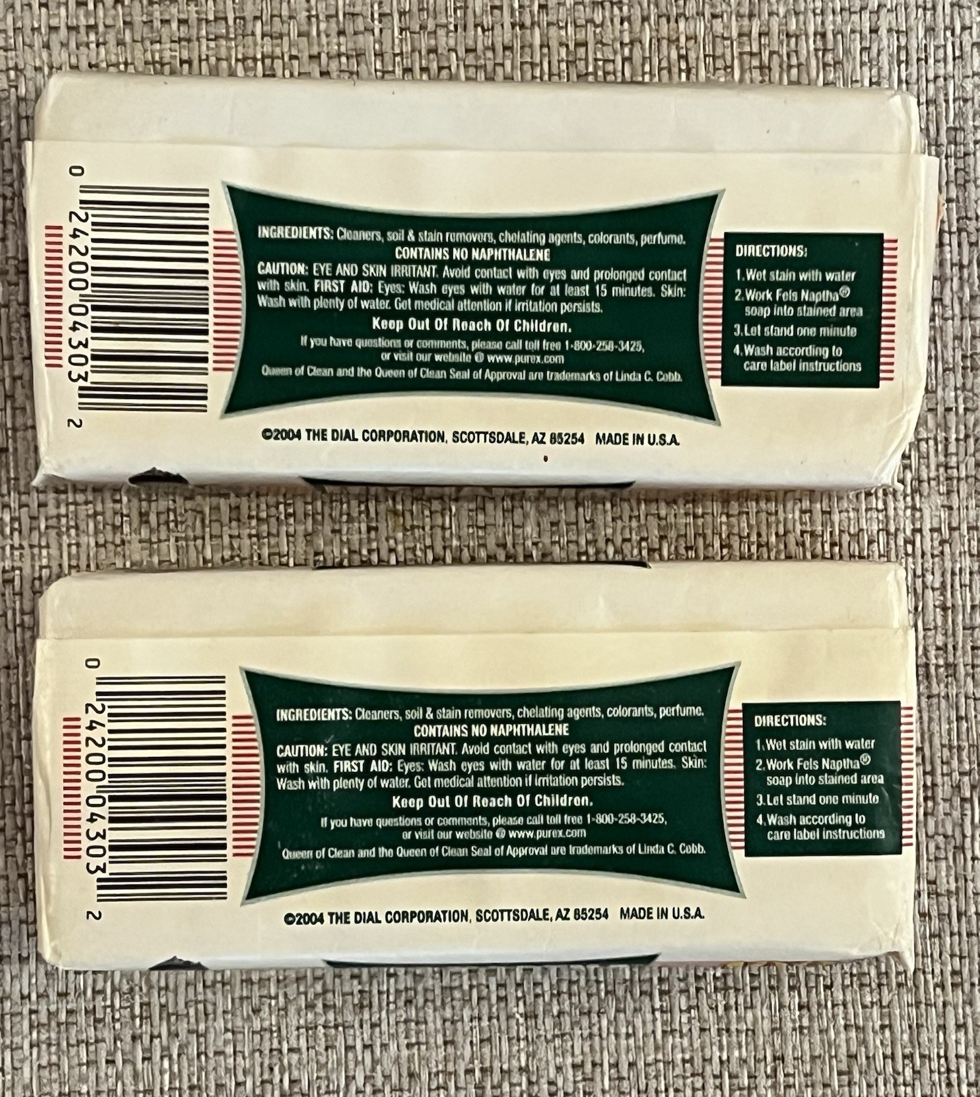 NEW 2 Fels-Naptha Pre-Treat Stains Heavy Duty Laundry Bar Soaps 5.5 Oz Each