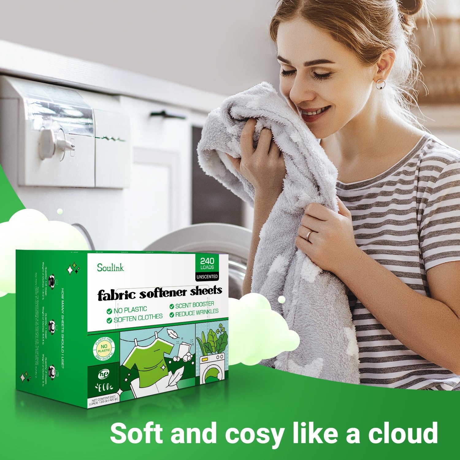 Soulink Fabric Softener Sheets for Washing Machine, No Plastic Jug Soap Strip…