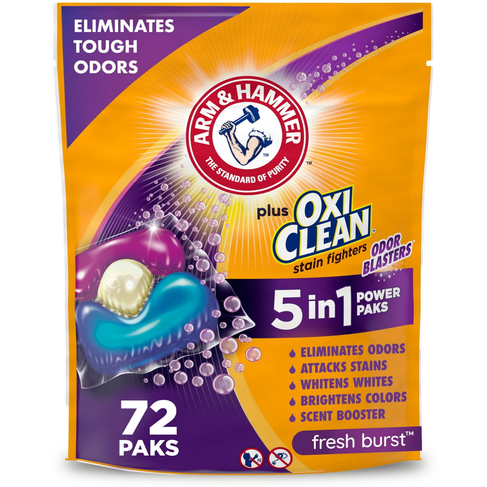 Plus OxiClean With Odor Blasters Laundry Detergent, 5-IN-1 Power Paks, 72 Ct