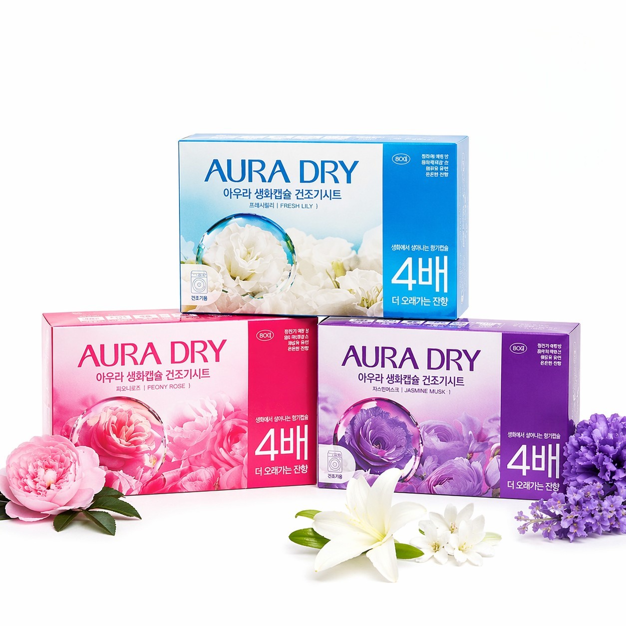AURA Dryer Sheets Peony Rose 80 Sheets Fabric Softener Anti Static Laundry Korea
