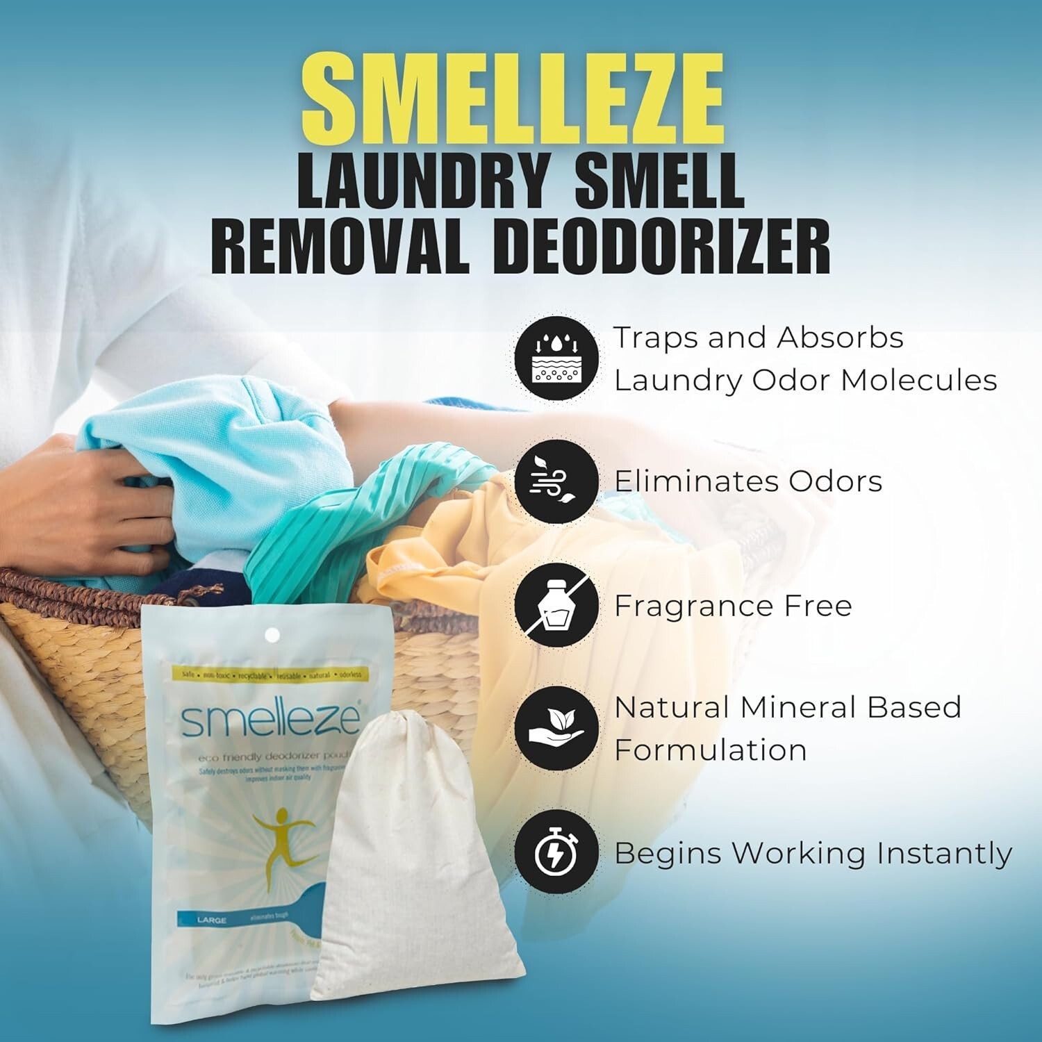 SMELLEZE Reusable Laundry Smell Removal Deodorizer Pouch: Remove Clothes Odor