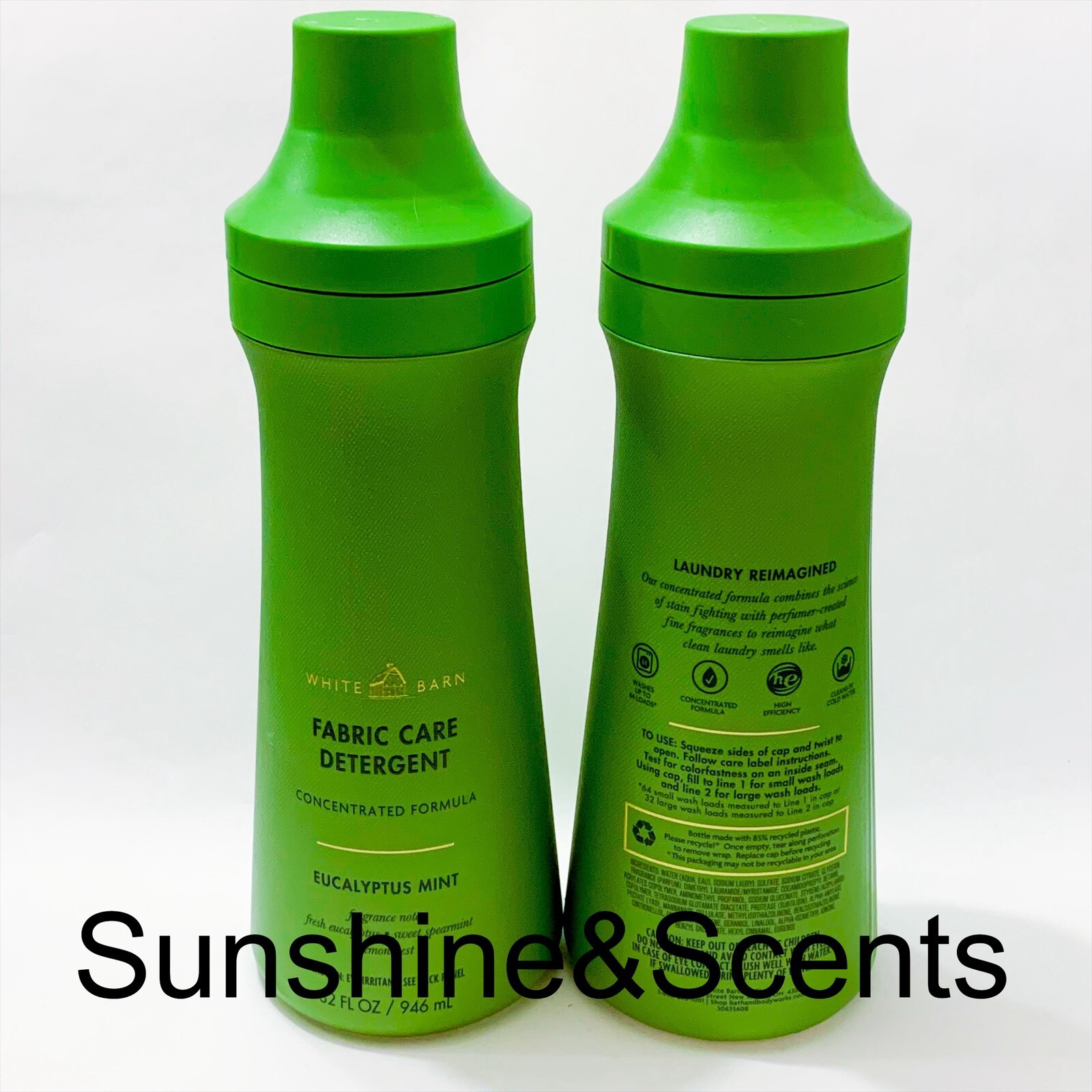 2-Pack WHITE BARN Bath & Body Works EUCALYPTUS MINT Fabric Care Detergent 32 oz
