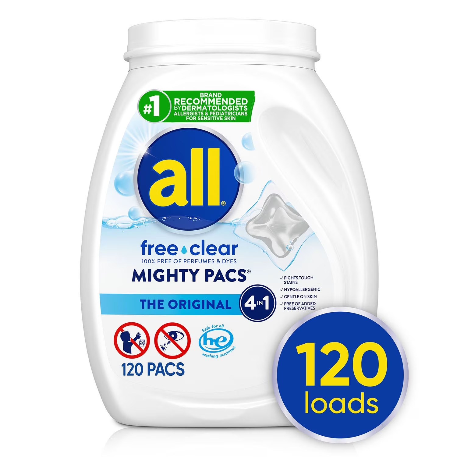 All Free Clear Mighty Pacs The Original 4 in 1 Laundry Detergent – 120 Pacs