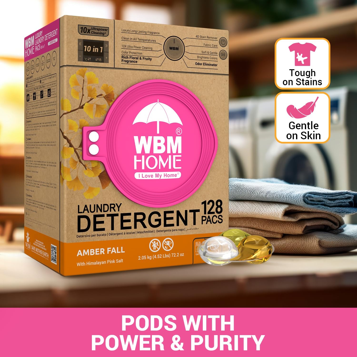 Home Laundry Detergent Pods, Total 128 Count | Amber Fall Fragrance | 10 in 1…