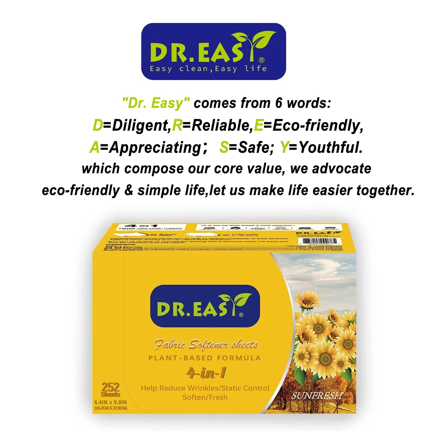 Dryer Sheets Plant Based Formula Sunfresh Essential Oil Scented 252 Ct