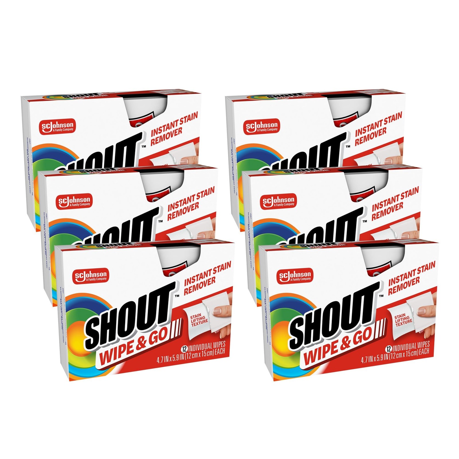 Shout Wipe & Go Instant Stain Remover Wipes – 12 Count (Pack of 6) – 72 Total
